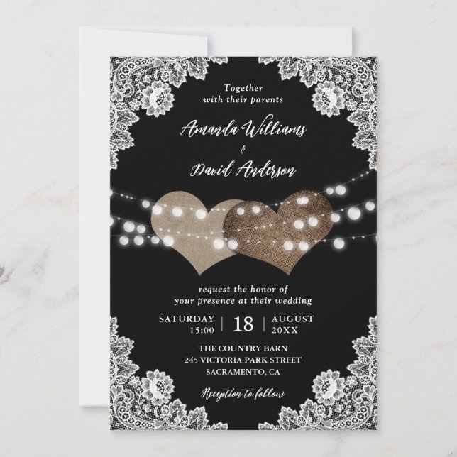 Rustic Country Black Romantic Wedding Invitation (Front)