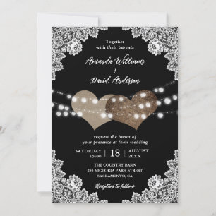 Rustic Country Black Romantic Wedding Invitation