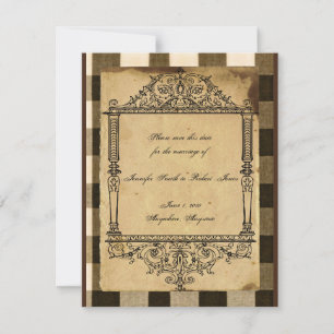 Rustic Country Black Sepia Checks Save the Date Invitation