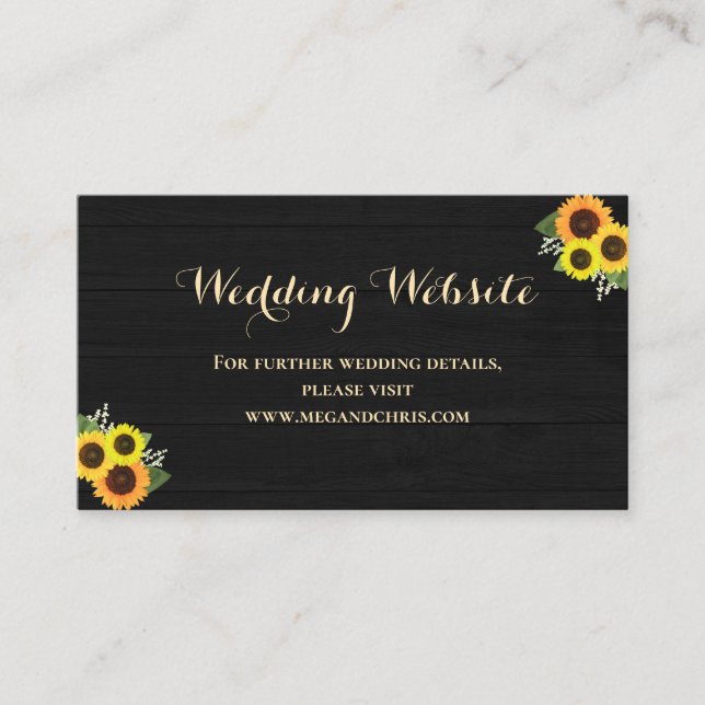 Rustic Country Black Sunflower Wedding Website Enclosure Card (Front)