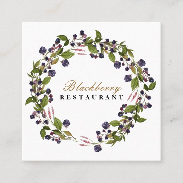 Rustic Country Blackberry Fall Autumn Wreath Square Business Card (Front)