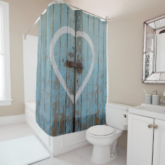 Rustic Country Blue Barn Door Heart Shower Curtain