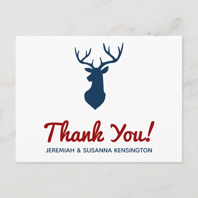 Rustic Country Blue Deer and Mountain Thank You Postcard (Front)