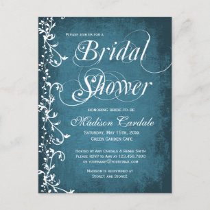 Rustic Country Blue Swirls Bridal Shower Postcards