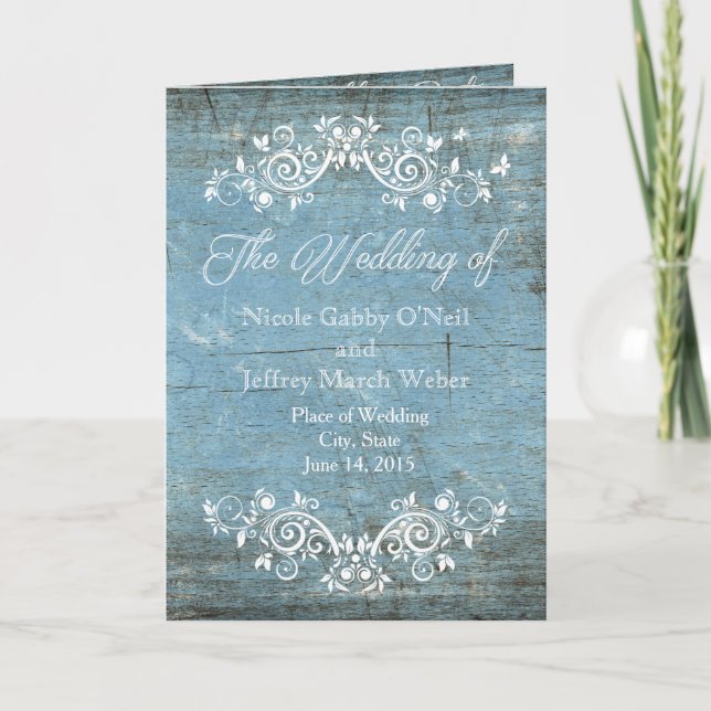 Rustic Country Blue Wood Wedding Program Programme (Front)