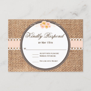 Rustic Country Blush Burlap Wedding RSVP Cards