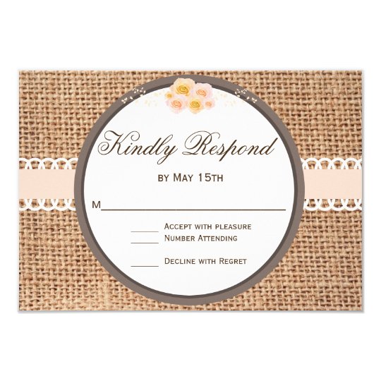 Rustic Country Blush Burlap Wedding RSVP Cards