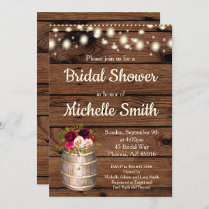 Rustic Country Boho Burgundy Barrel Bridal Shower Invitation