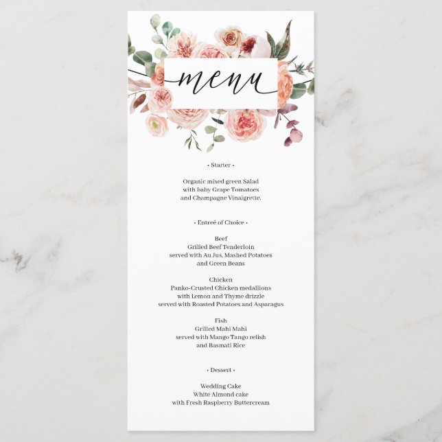 Rustic Country Boho Wedding Bridal Shower Menu (Front)