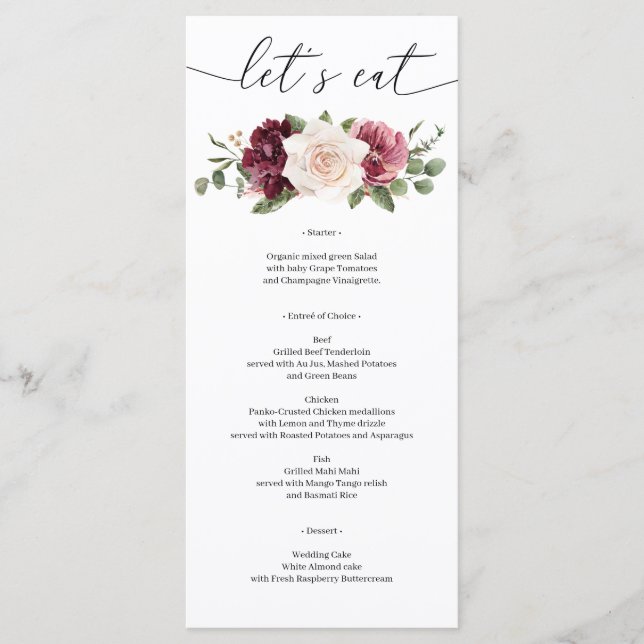 Rustic Country Boho Wedding Bridal Shower Menu (Front)