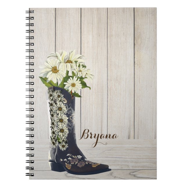 Rustic Country Boot with Daisies Notebook (Front)