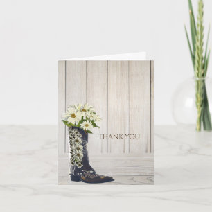 Rustic Country Boot with Daisies Thank You Card