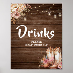 Rustic Country Boots Cowgirl Birthday Drinks Sign