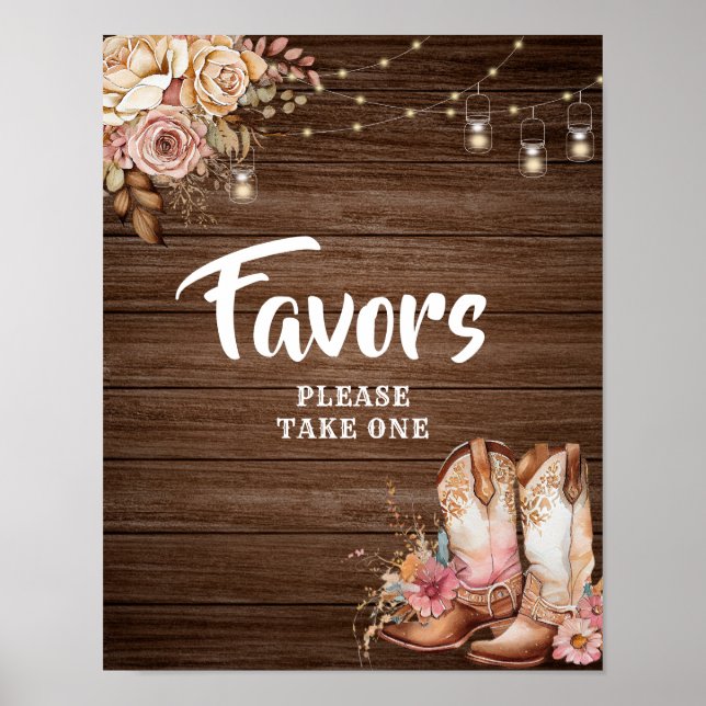 Rustic Country Boots Cowgirl Birthday Favours Sign (Front)