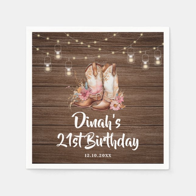Rustic Country Boots Cowgirl Birthday Paper Napkin (Front)