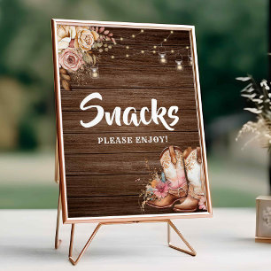 Rustic Country Boots Cowgirl Birthday Snacks Sign