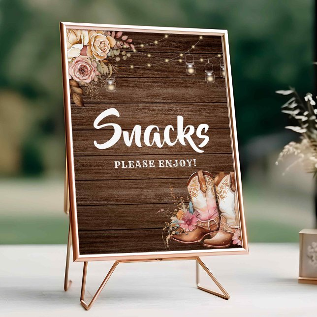 Rustic Country Boots Cowgirl Birthday Snacks Sign (Creator Uploaded)