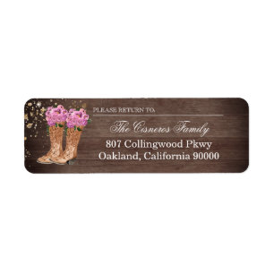 Rustic Country Boots Pink Roses Address Label