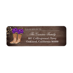Rustic Country Boots Purple Roses Return Address