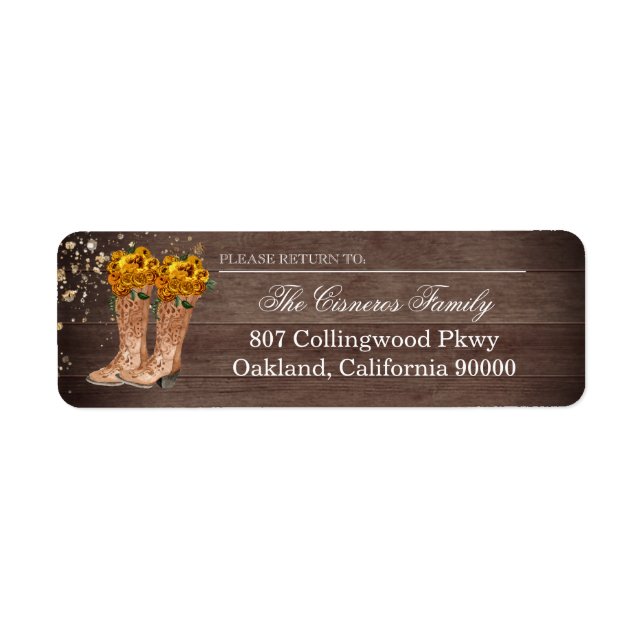 Rustic Country Boots Yellow Roses Return Address (Front)