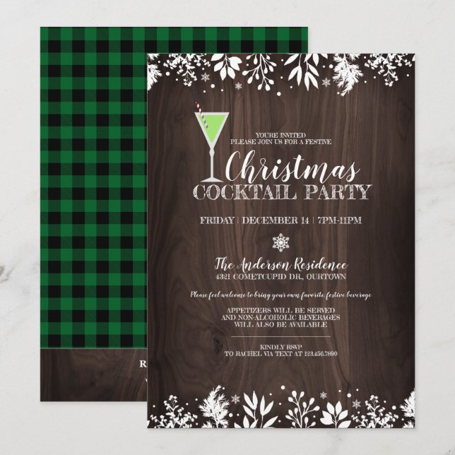 Rustic Country Botanical Christmas Cocktail Party Invitation (Front/Back)