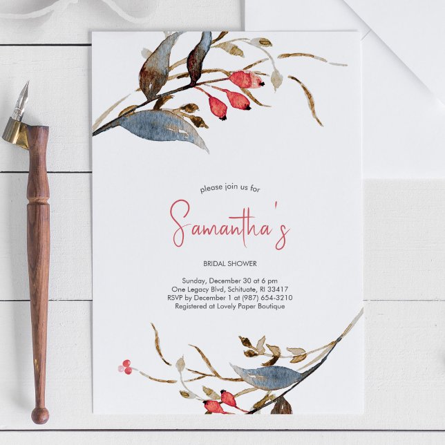 Rustic Country Bridal Shower Botanical Watercolor Invitation (rustic bridal shower invitations watercolor botanical design)