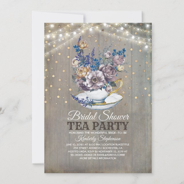 Rustic Country Bridal Shower Tea Party Invitation (Front)
