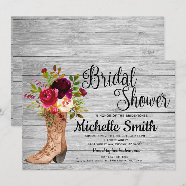 Rustic Country Bridal Western Boho Bridal Shower Invitation (Front/Back)