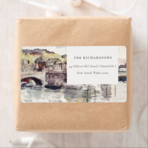 Rustic Country Bridge Riverside Watercolor Address