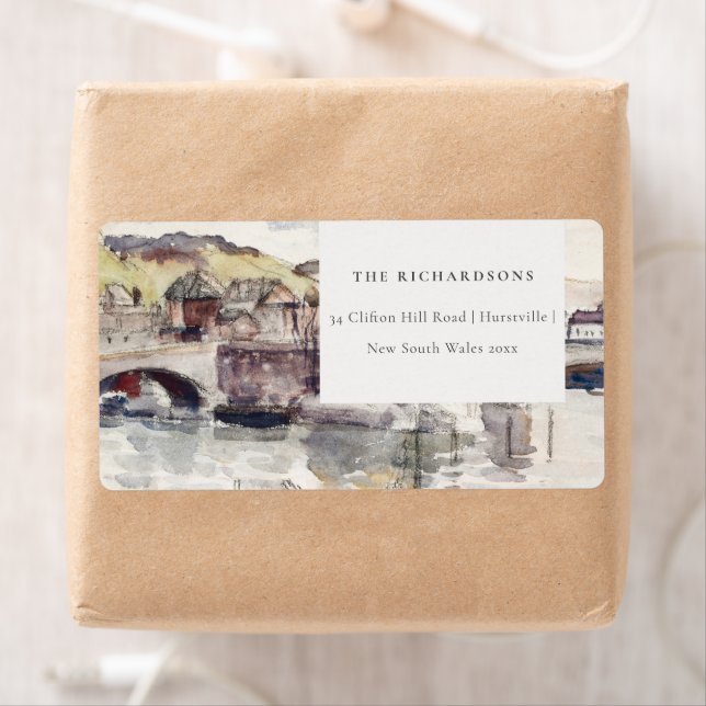 Rustic Country Bridge Riverside Watercolor Address (Insitu)