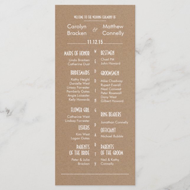 Rustic Country Brown Wedding Program 2 Programme (Front)