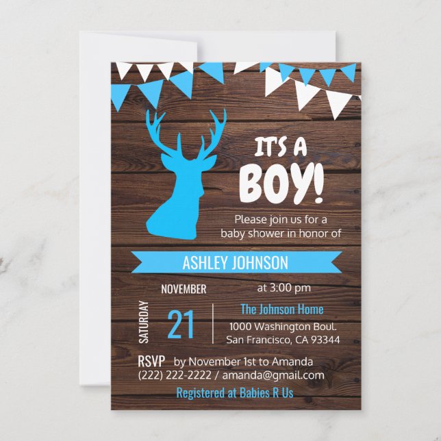 Rustic Country Buck Deer BOY Baby Shower Invites (Front)