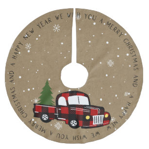 Rustic Country Buffalo Plaid Truck with Tree Brushed Polyester Tree Skirt