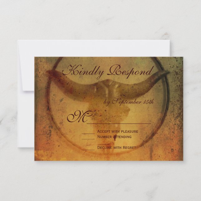 Rustic Country Bull Horns Wedding RSVP Cards (Front)