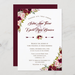 Rustic Country Burgundy Marsala Floral Wedding Invitation