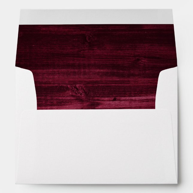 Rustic Country Burgundy Wood Lined Wedding Envelope (Back (Bottom))