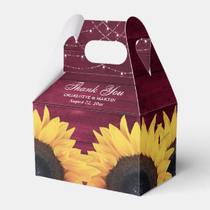 Rustic Country Burgundy Wood Sunflower Wedding Favour Box
