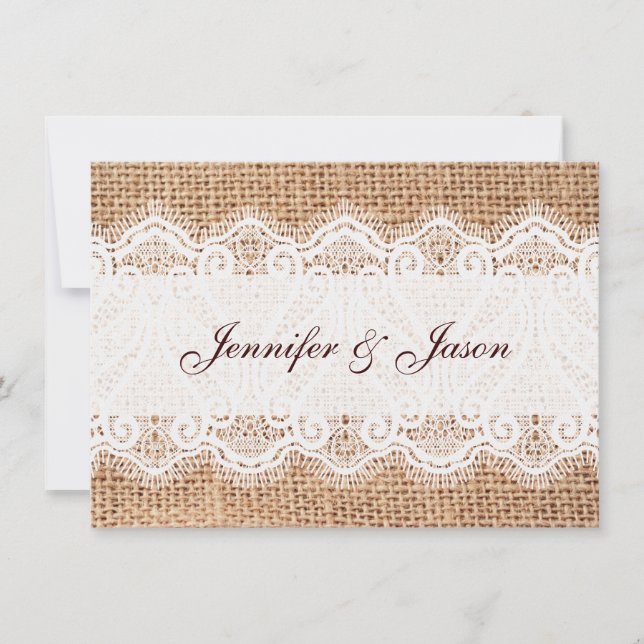 Rustic Country Burlap and Lace Wedding Invitations (Front)