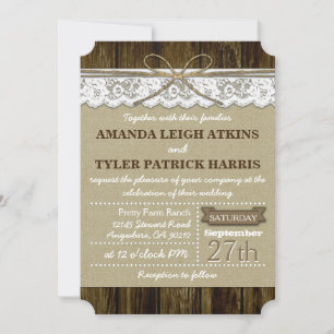 Rustic Country Burlap and Lace Wedding Invitations