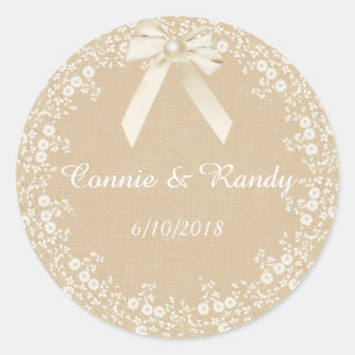 Rustic Country Burlap and Lace Wedding Sticker