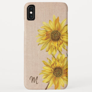 Rustic Country Burlap and Sunflowers Monogram iPhone XS Max Case