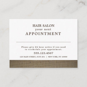 Rustic Country Burlap Appointment Card