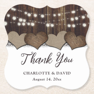 Rustic Country Burlap Barn Wedding Thank You Paper Coaster