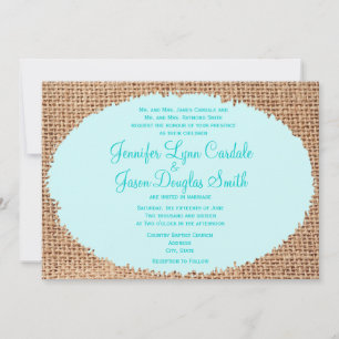 Rustic Country Burlap Blue Wedding Invite