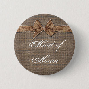 Rustic Country   Burlap Bow Maid of Honour 6 Cm Round Badge