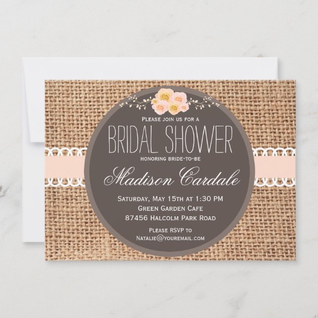 Rustic Country Burlap Bridal Shower Invitations (Front)