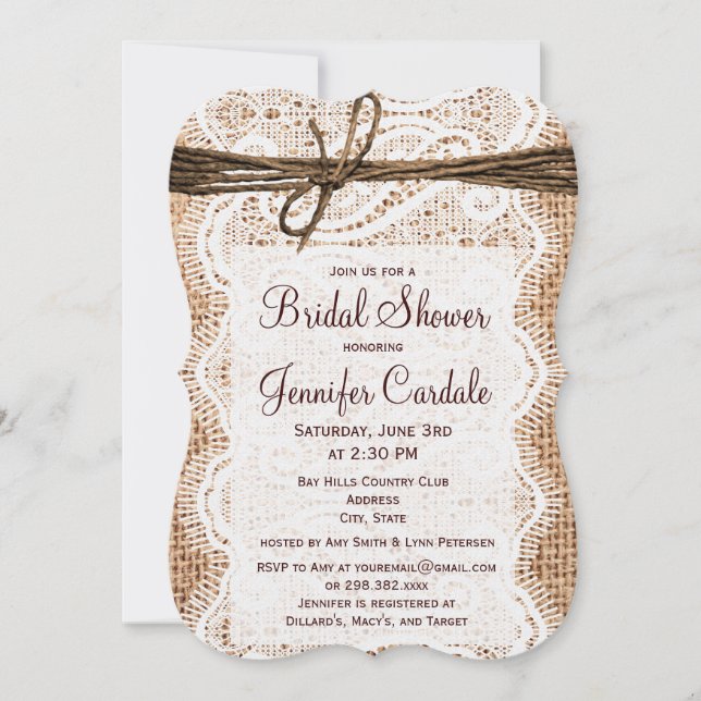 Rustic Country Burlap Bridal Shower Invitations (Front)