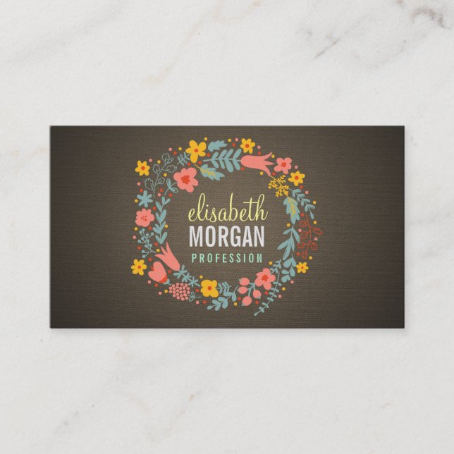 Rustic Country Burlap Floral Wreath Business Card (Front)