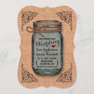 Rustic Country Burlap Jar Vintage Wedding 2 Invitation