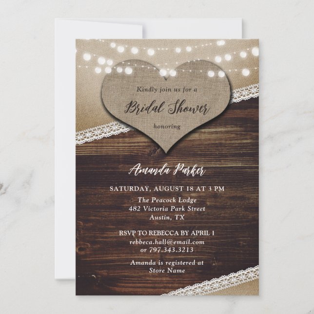 Rustic Country Burlap Lace Bridal Shower Invitation (Front)